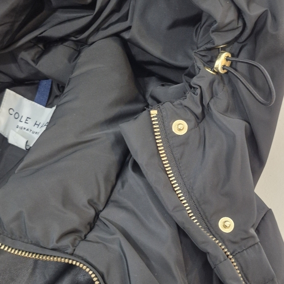 Cole Haan Black Signature Hooded Taffeta Down Coat - Size L - Picture 11 of 16